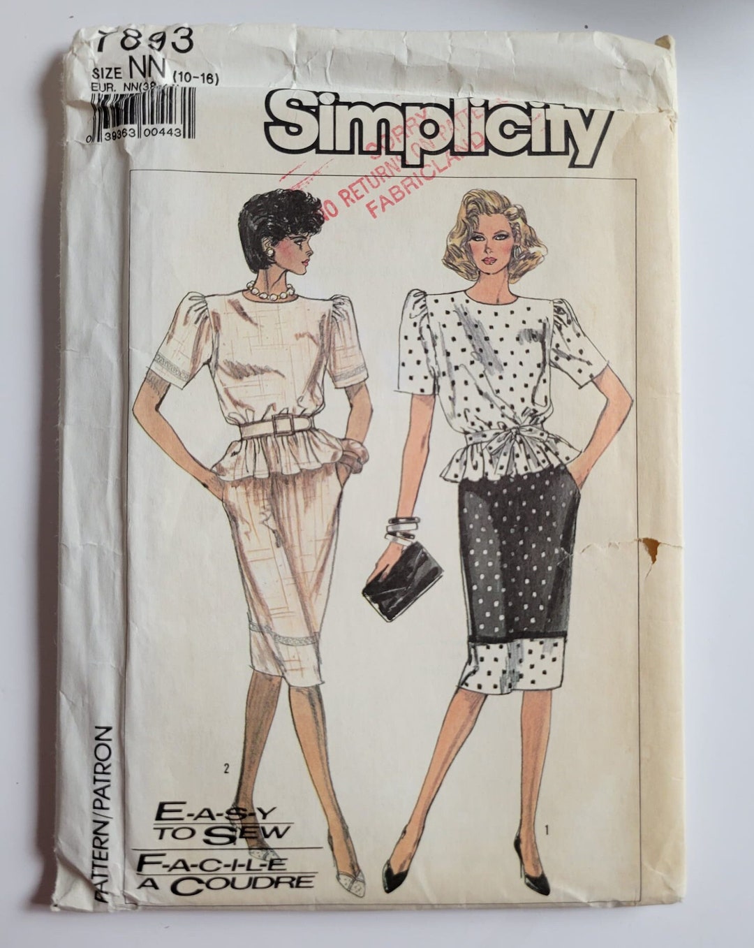 Simplicity Sewing Pattern 7893, Vintage Pattern, Misses' Two Piece ...