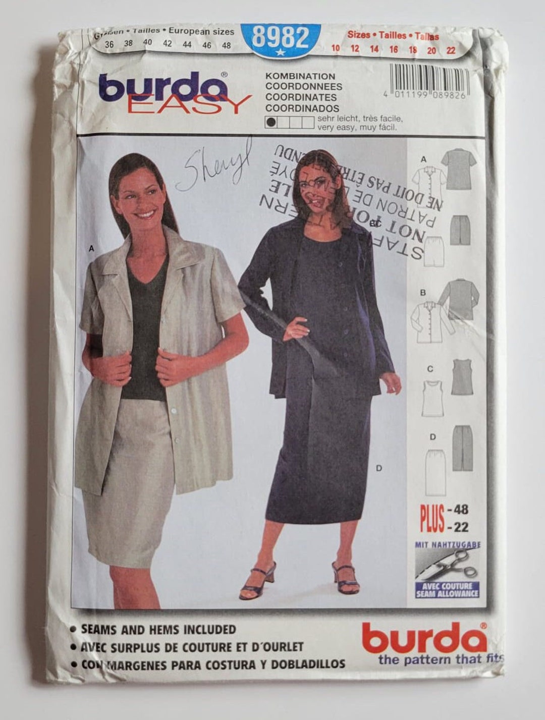 Burda Sewing Pattern 8982, Easy to Sew, Misses' Top, Jacket, Skirt, Size 10-22, UNCUT factory Folded, Year 2000 - Etsy Burda Sewing Pattern 8982, Easy to Sew, Misses' Top, Jacket, Skirt, Size 10-22, UNCUT factory Folded, Year 2000 - Etsy