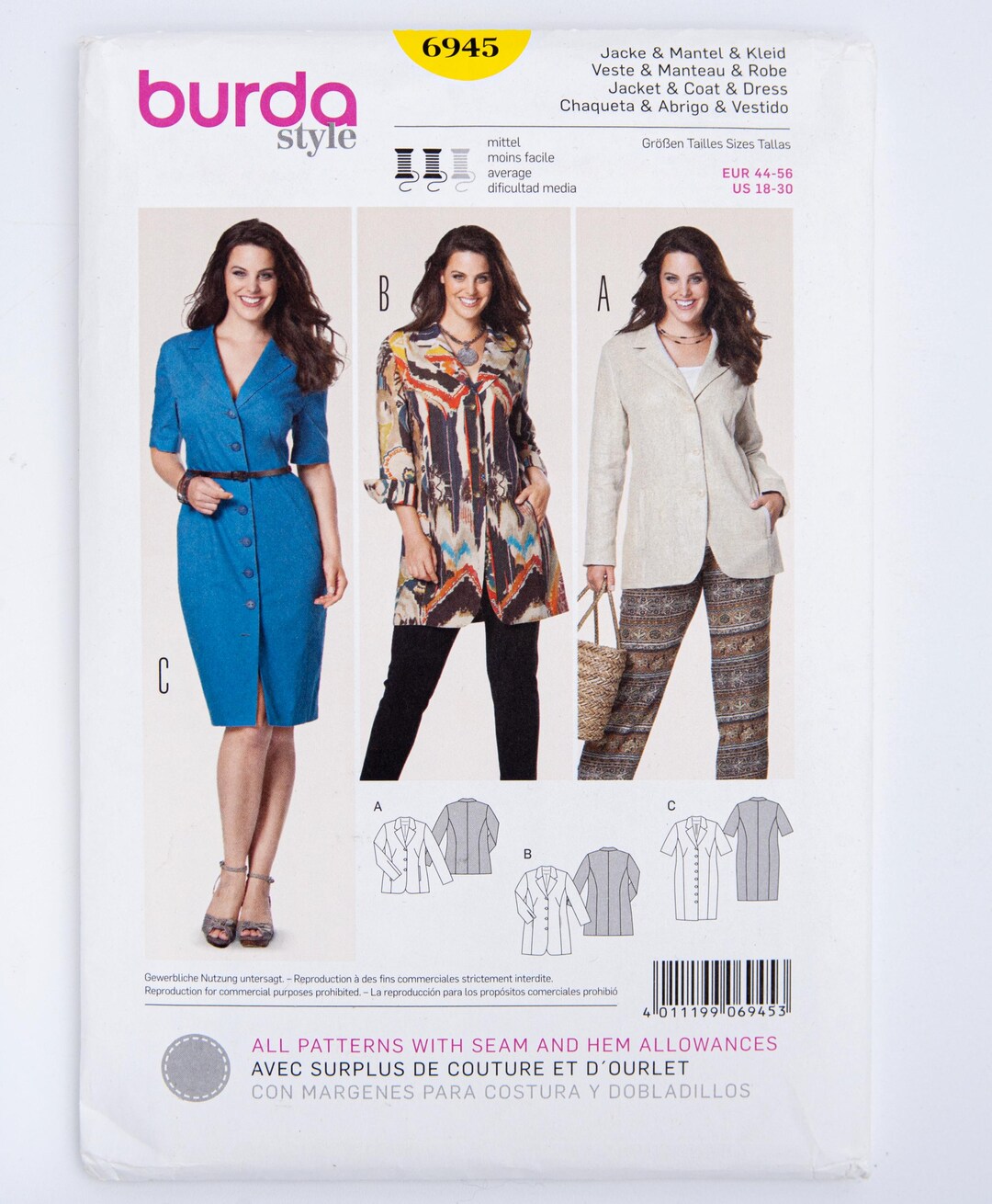 Burda Style Sewing Pattern 6945, Misses' Coat, Jacket, Dress, Plus Size ...