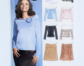 Vintage New Look 6534 Misses Off Shoulder Knit Top Skirt Pattern Size 10-22 UNCUT