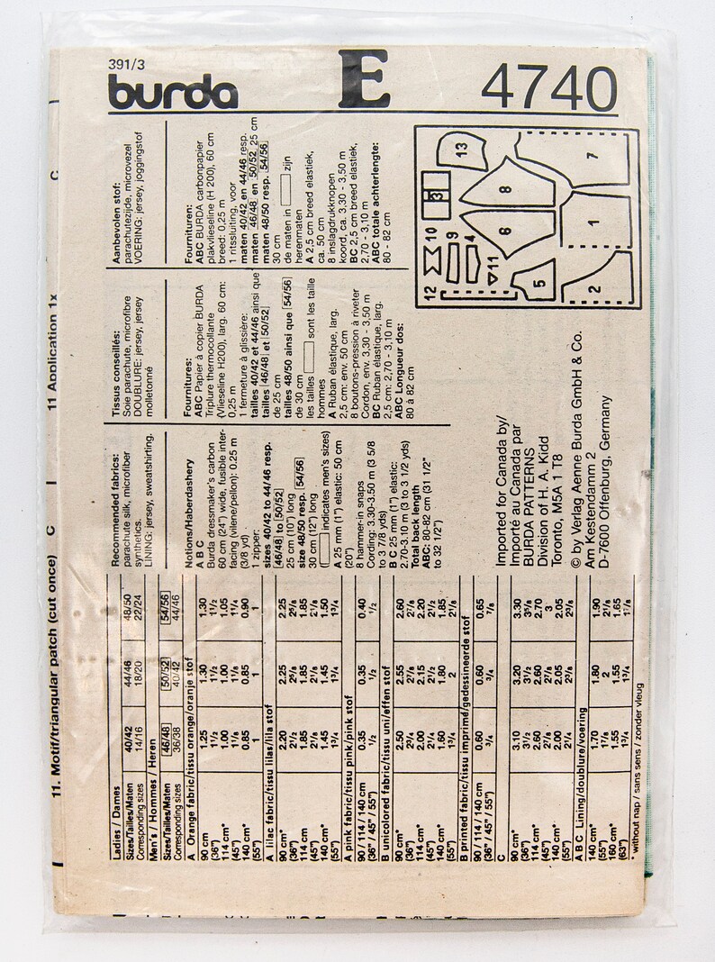 Burda Sewing Pattern 4740, Misses'/men's Hoodie, Vintage Pattern, Size ...