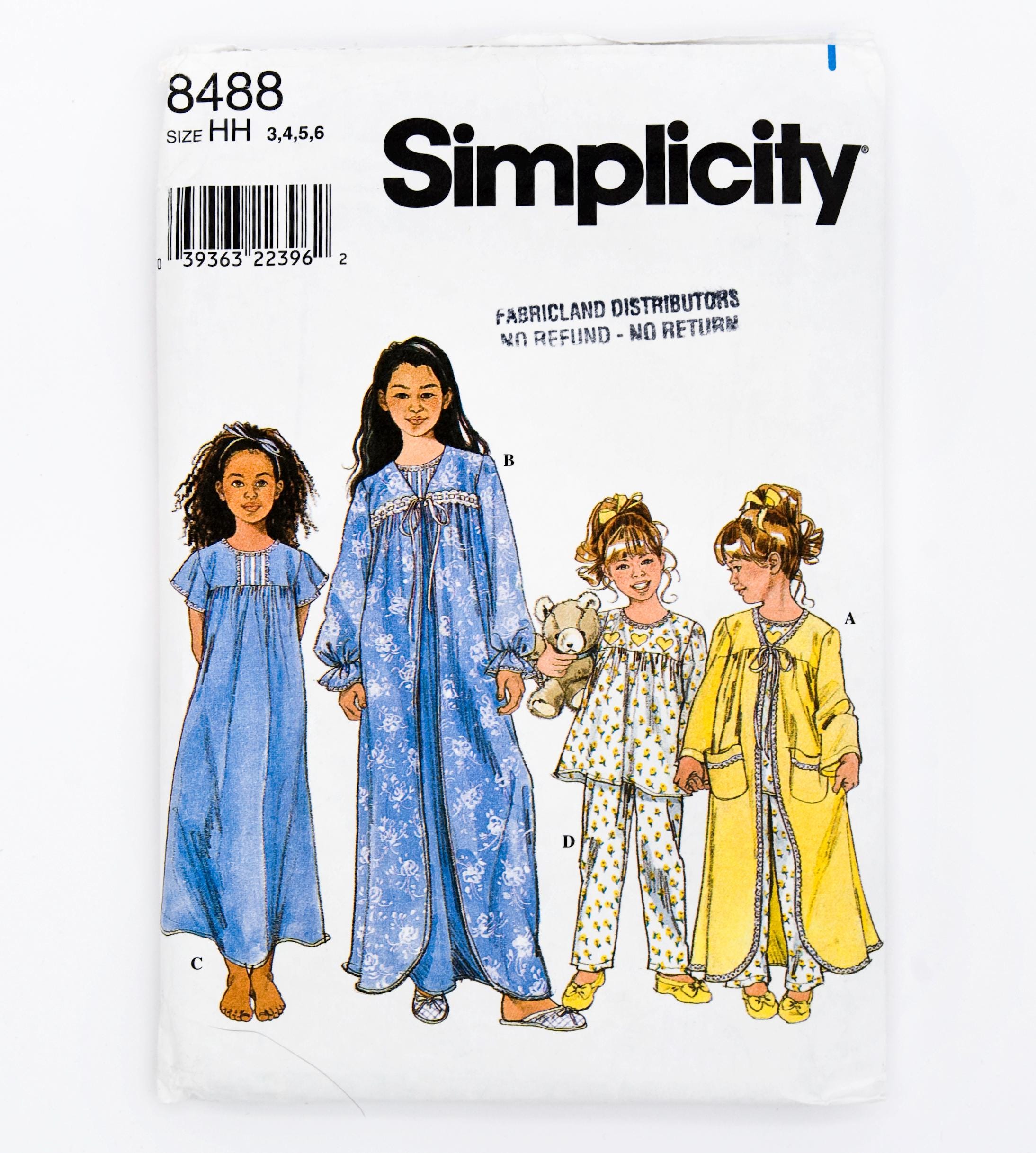 Simplicity Sewing Pattern 8488, Child's/ Girls' Sleepwear, Easy to Sew ...