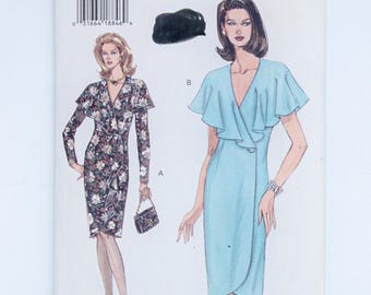 Very Easy Vogue 8943 Cape Collar Wrap Dress Pattern Size 12-16 UNCUT