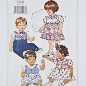 Butterick Sewing Pattern 3913, Vintage Pattern for Children, Infant Dress & Jumpsuit, Easy to Sew, Size NB- S-M, Uncut, 1995