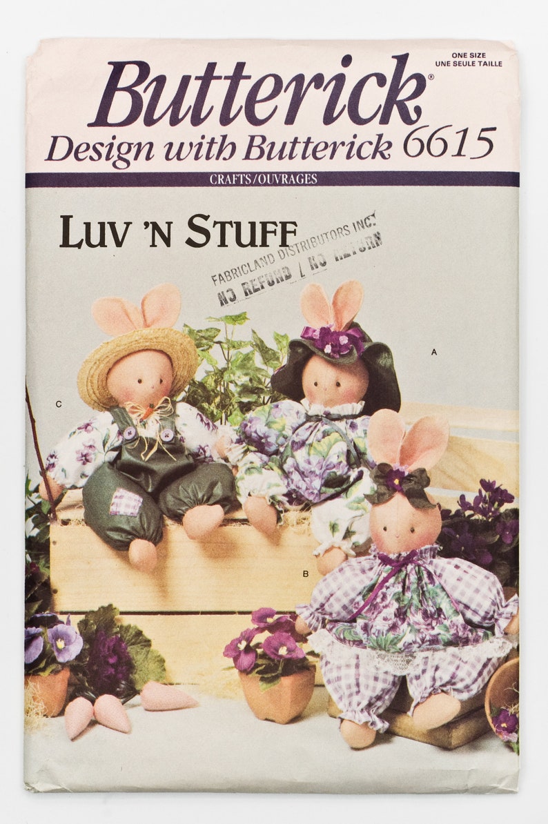Butterick Crafts Pattern 6615, Sweet Violets Bunny, Vintage Pattern, 17 ...
