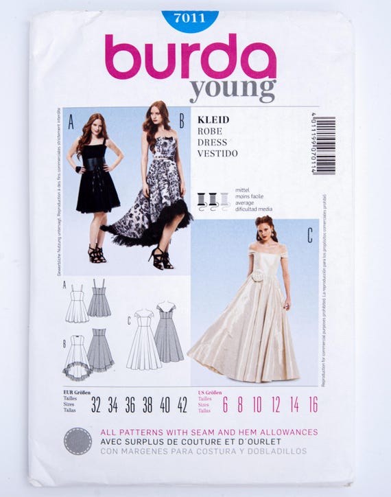 Burda Young modello di cucito 7011, abito da sera da signorina