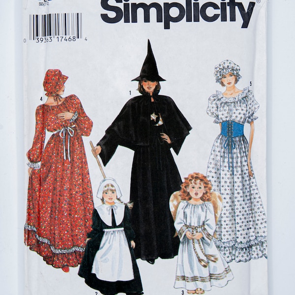 Patron de couture Simplicity Costumes 9982/0610, robe de style campagnard pour enfants, chapeau, motif vintage, costume d'Halloween, taille 2-12, non coupé, 1990