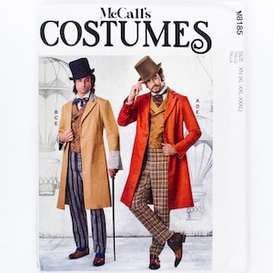 McCall&#39;s Costumes Sewing Pattern 8185, Historic Gentleman Costume, Men&#39;s Vest, Coat, Pants, Tie Size S-L / XL-XXXL, UNCUT (ff) Year 2021