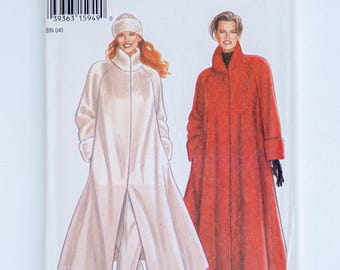 Vintage New Look 6259 Misses Full Length Swing Coat Hat Pattern Size 8-18 UNCUT