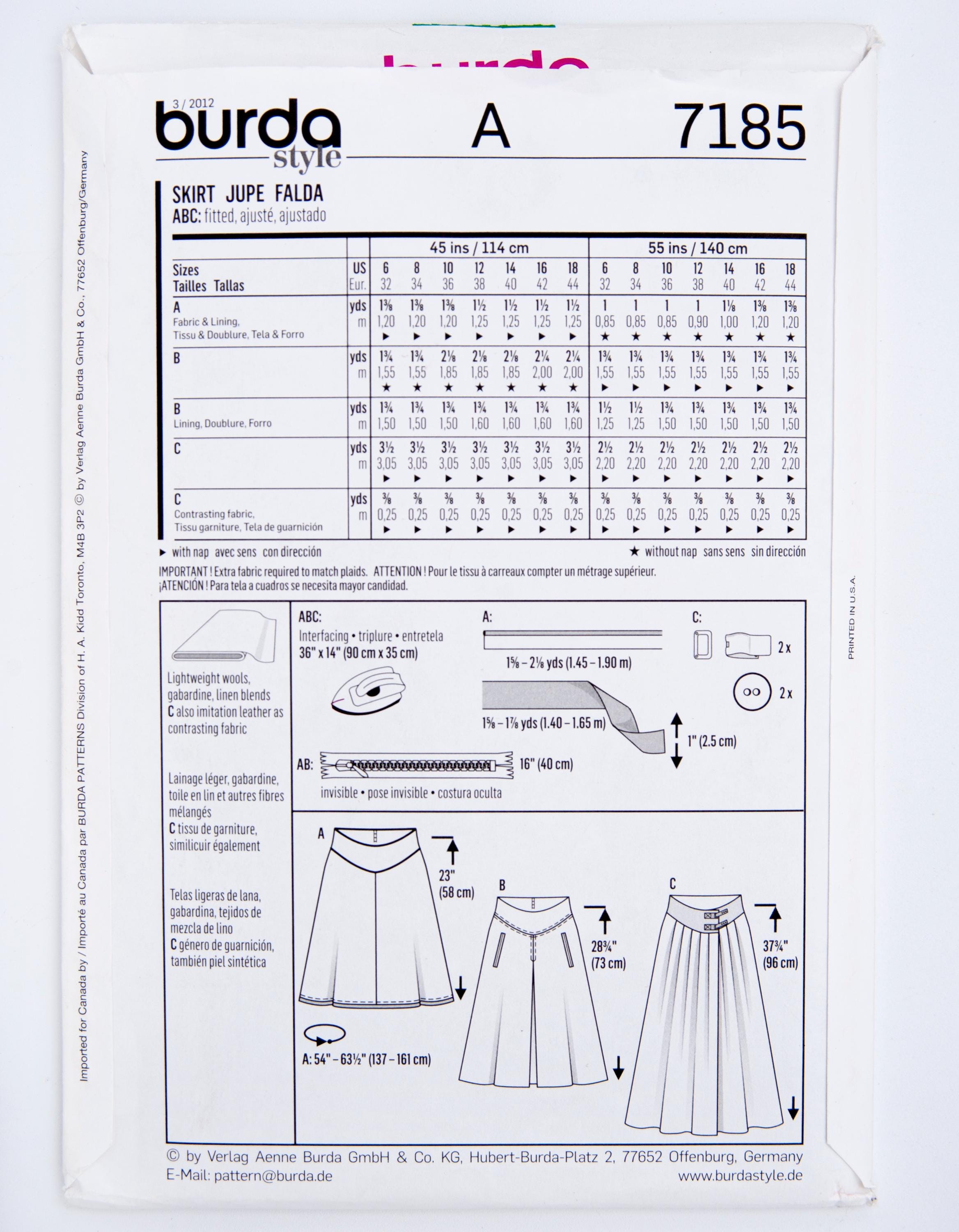 Burda Style Sewing Pattern 7185, Misses' Autumn Skirt, Size 6-18, UNCUT ...