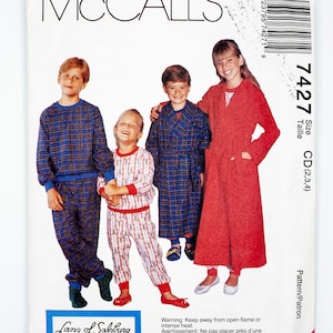 McCall&#39;s Sewing Pattern 7427, Children&#39;s/ Boys&#39;/ Girls&#39; Robe, Pajama, Pants, Vintage Pattern, Size 2-3-4, UNCUT, Year 1994