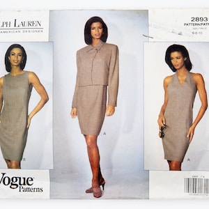 Vogue Sewing Pattern 2893, Vintage Pattern, Misses' Jacket, Dress, American Designer Ralph Lauren, Size 6-8-10, CUT and complete, Year 1992