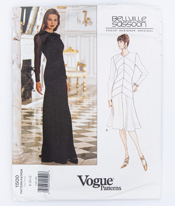 Vogue Sewing Pattern 1500, Bellville Sassoon, Vogue Designer Original,  Misses' Evening Dress, Vintage, Size 8-10-12, UNCUT (FF) Year 1994