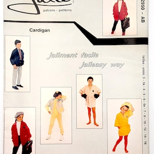 Jalie Sewing Pattern 2950, Kid&#39;s Cardigan, Vintage Pattern, Easy to Sew, Sized 3-16, UNCUT (factory folded), Year 1986