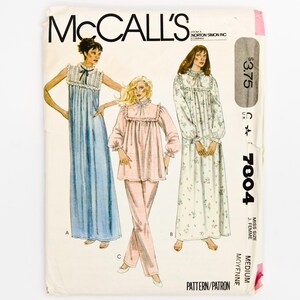 McCalls sömnadsmönster 7804, Vintagemönster, Nattlinne för fröknar, Pyjamas, Storlek Medium, OSKRIDEN (fabriksvikt), År 1981