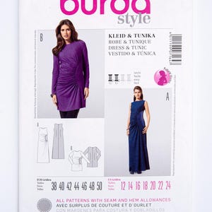 Patrón de costura Burda Style 7164, vestido Burda para señoritas, vestido de fiesta, túnica, talla grande 12-24, sin cortar (plegado de fábrica), año 2012
