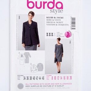 Burda Style Sewing Pattern 7163, Misses&#39; Jacket, Dress, Size 8-20, UNCUT (factory folded), Year 2012