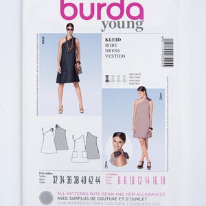 Patrón de costura Burda Young 7225, vestido de verano para señoritas de Burda, vestido de fiesta, fácil de coser, talla 6-18, sin cortar (plegado de fábrica), año 2012