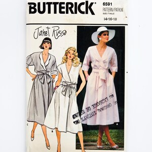 Butterick sömnadsmönster 6591, Frökens klänning, av Janet Russo, storlek 14-16-18, delvis utskuren (komplett), år 1980-talet