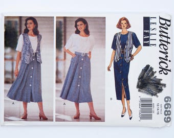 Vintage Butterick 6689 Leslie Fay Misses Dress Vest Pattern Size 12-16 UNCUT