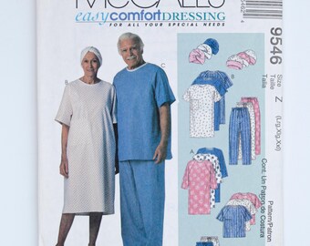 McCall’s 9546 Unisex Adaptive Gown Top Pants Shorts Turban Cap Pattern L-XXL UNCUT