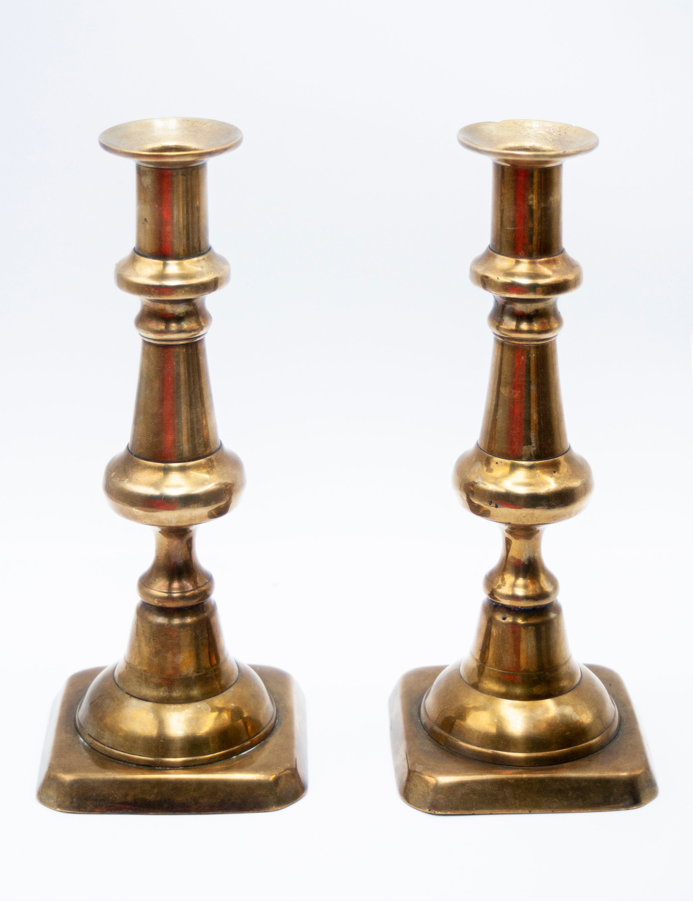 Set of Two Antique Victorian Brass Candlesticks, Tall Gold Candle Holders,  Vintage Tapered Candles Candelabra, C.1860-90 -  Sweden