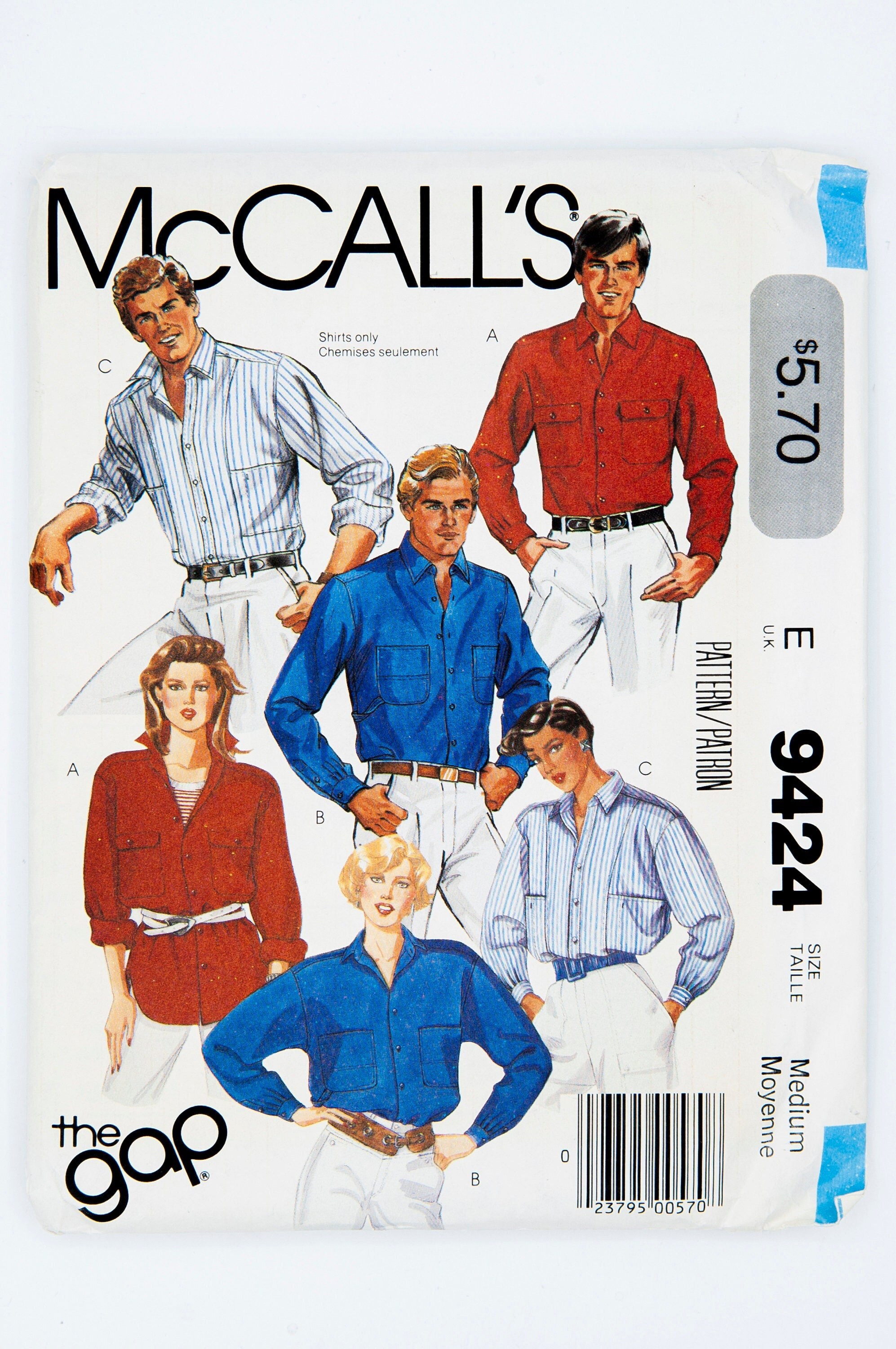 Mccall's Sewing Pattern 9424, Vintage Pattern, Misses' / Men's Shirt ...