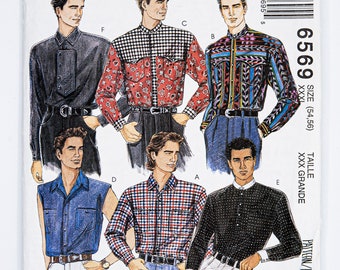 McCall's Sewing Pattern 6569, Camicia da uomo, Modello vintage, Taglia forte XXXL (54-56), NON TAGLIATA (piegata in fabbrica), Anno 1993