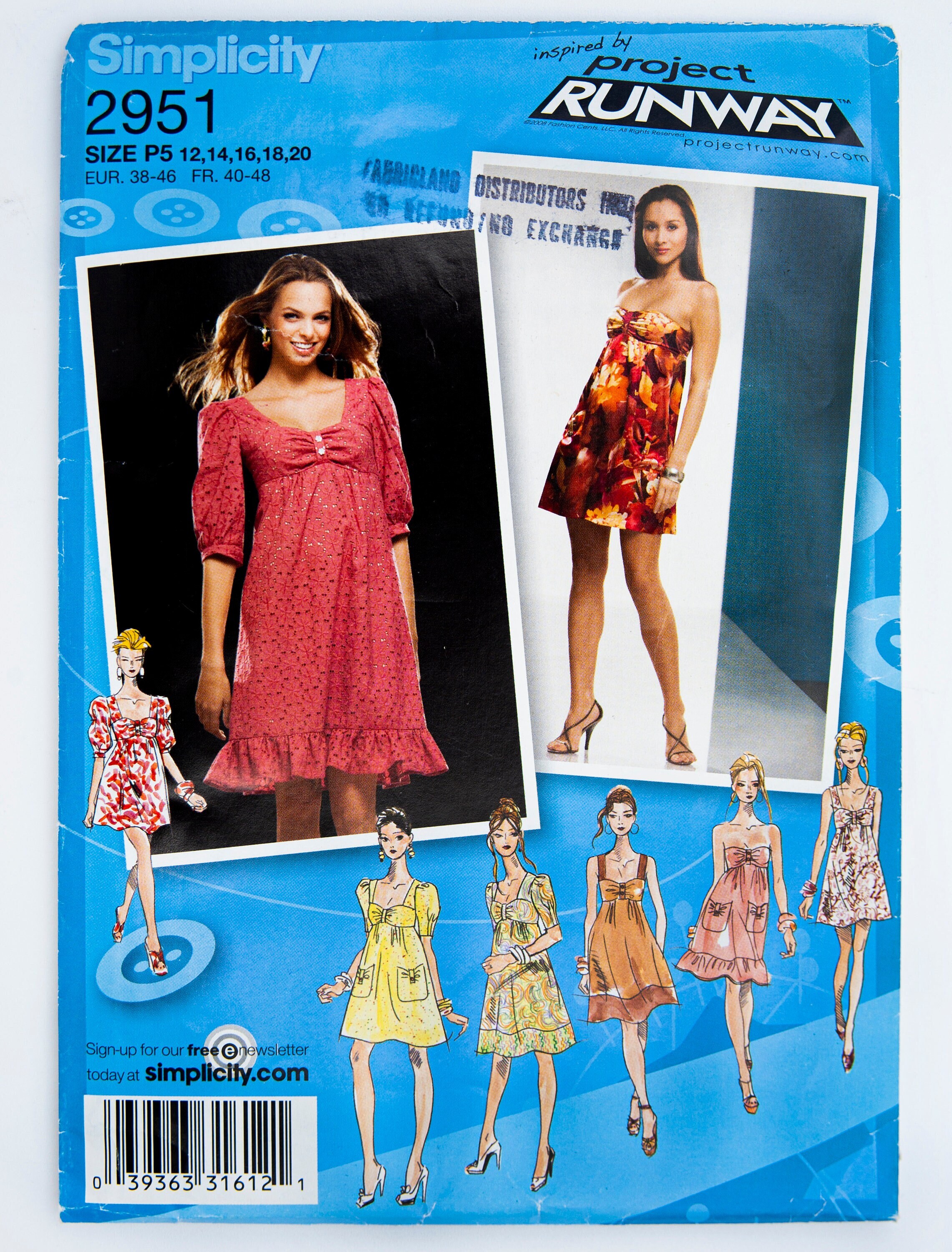 Simplicity Sewing Pattern 2951, Misses' Dress, Project Runway, Size 12 ...