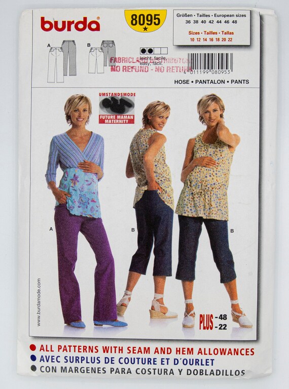 Burda Sewing Pattern 8095 Maternity Pants Size 10 CUT Year Etsy