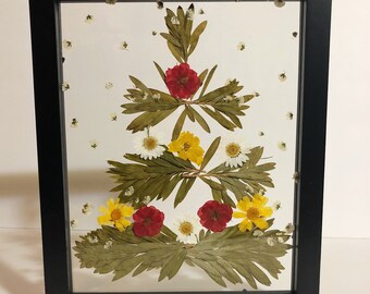 押し花クリスマスツリー | 本物の花のフレーム | 冬のボタニカルアート