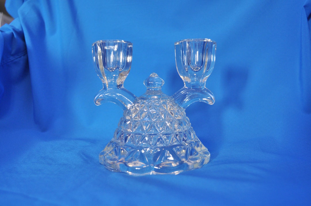 Pressed Glass Double Candlestick Holder - Etsy