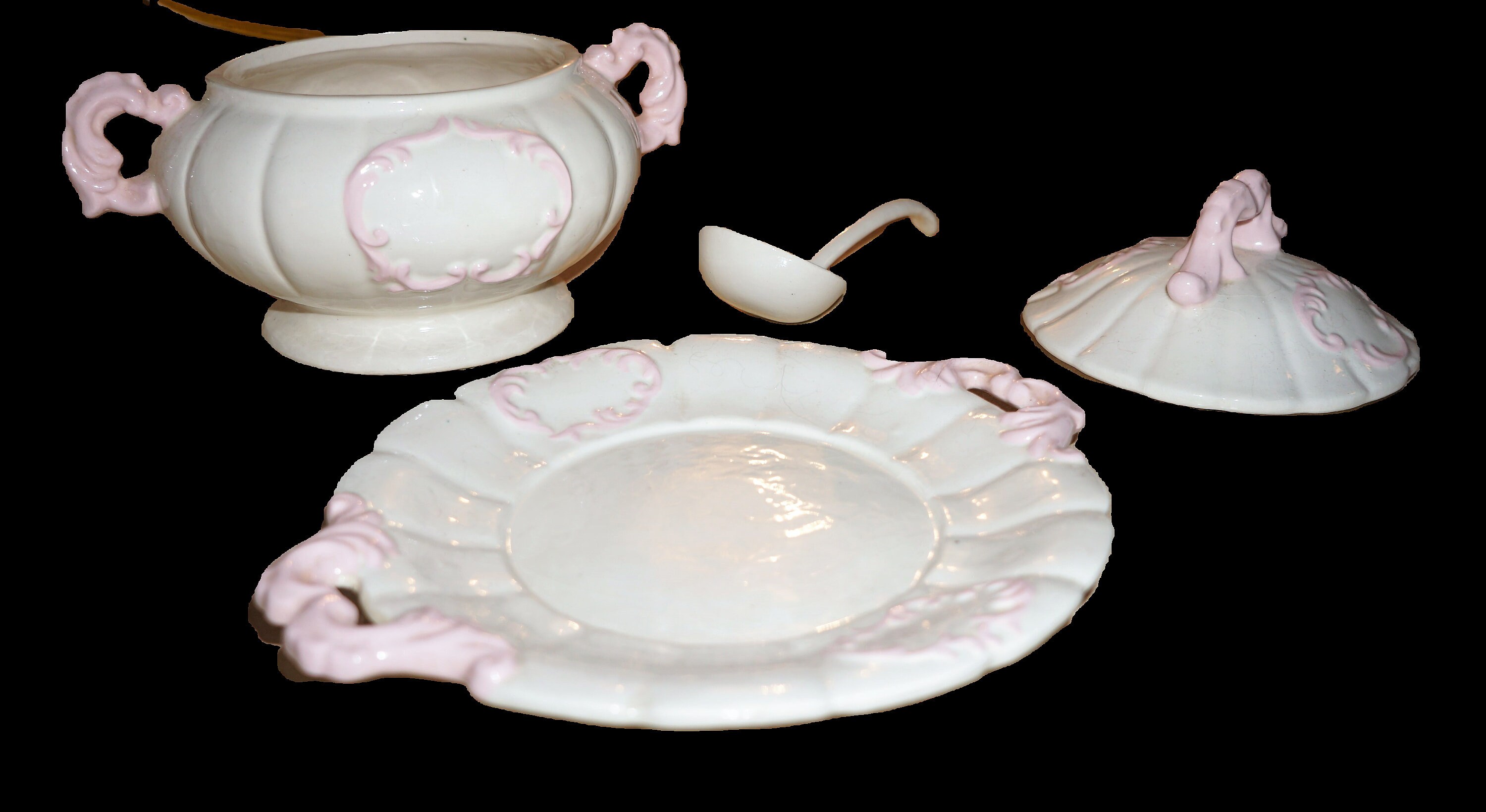 Cute small pink vintage soup tureen with soup laden. Etsy