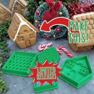 Mini Sugar Cookie / Gingerbread House Cookie Cutter and Embosser 6 Piece Kit