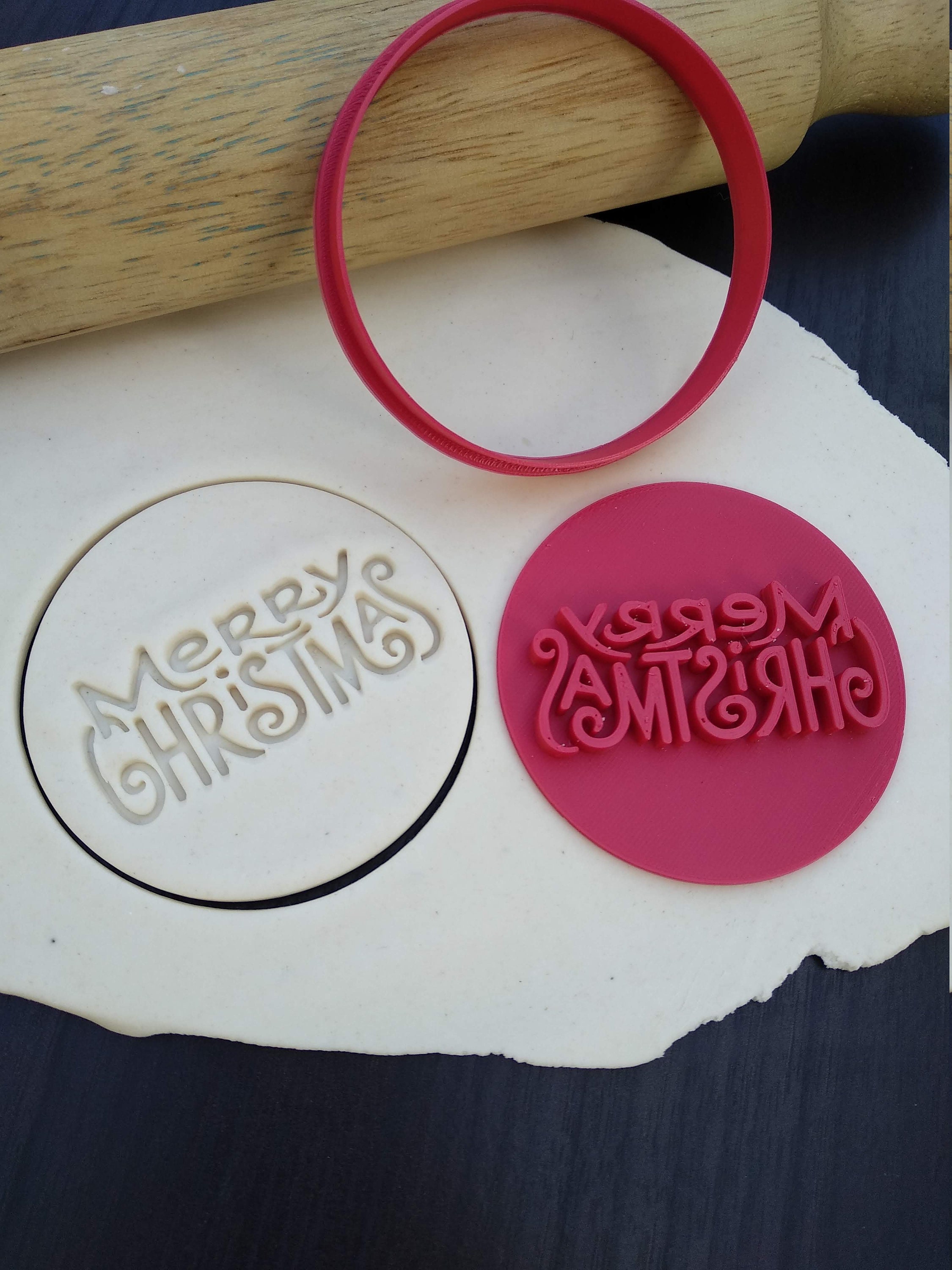 Merry Christmas Cookie Fondant Embosser Stamp & Cutter Etsy Australia