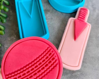 Cricket Bat and Cricket Ball Cookie Fondant Stamp Embosser and Cookie Cutter Set