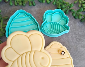 Cute Bee & Beehive Cookie Fondant Embosser Stamp and Cutter