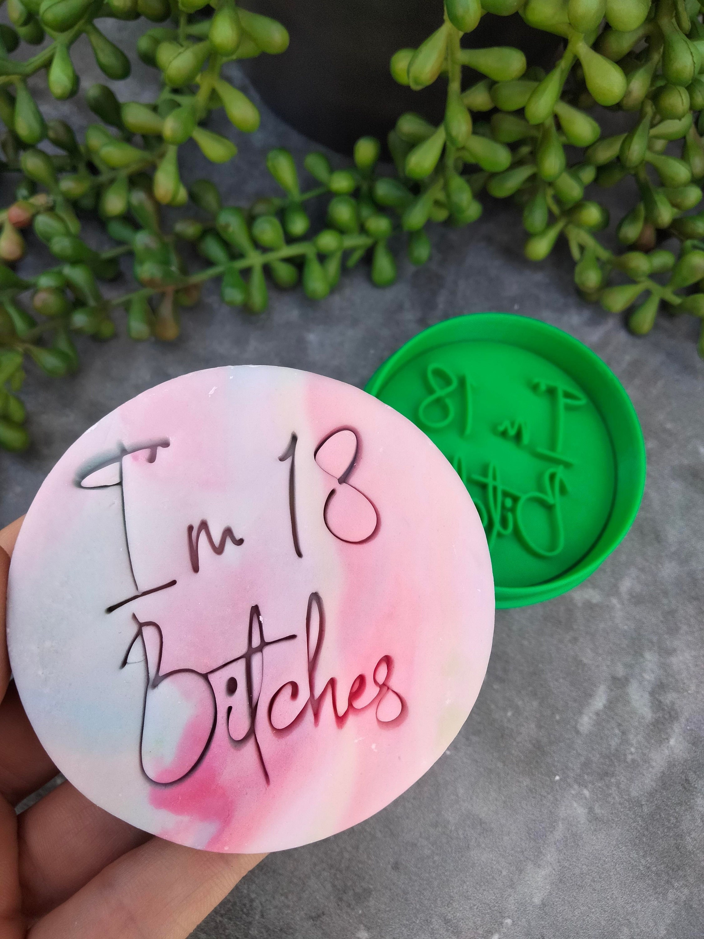 i'm 18 Bitches / Eighteen / 18th Birthday Cookie Fondant Embosser Stamp and Cutter