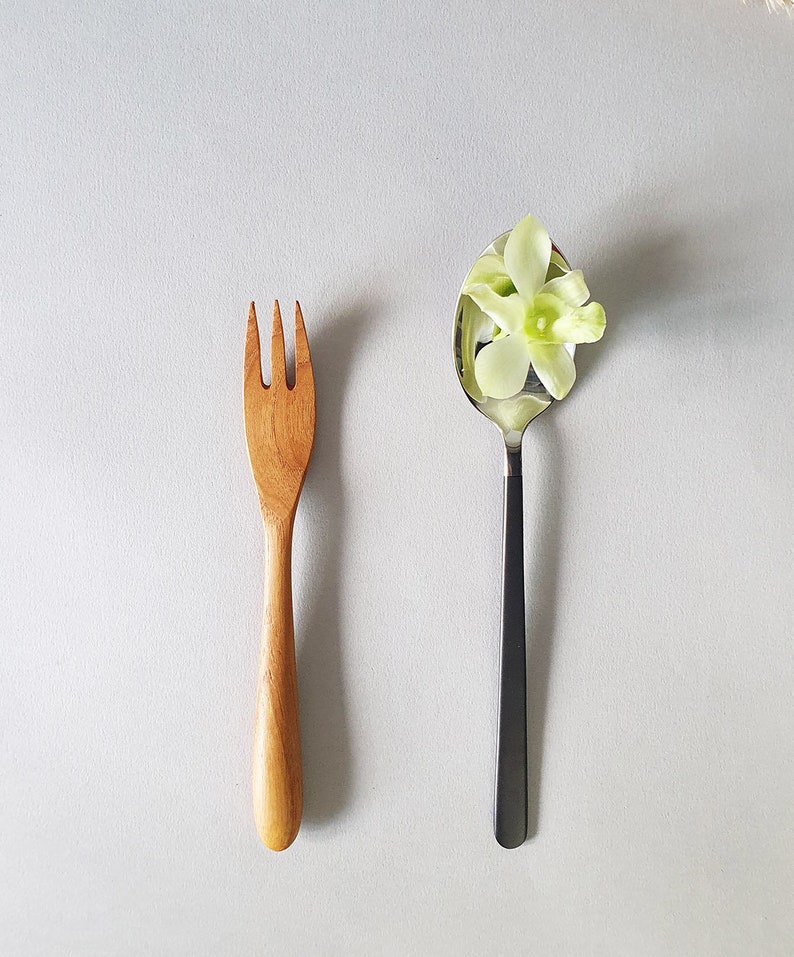 Teak Wood Handmade Fork Set Biodegradable Solid Wood Reusable Fork Durable One Tree Planted image 3