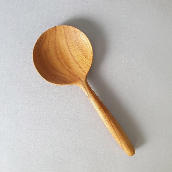 Large Round Teak Wood Handmade Spoon – Biodegradable - Solid Wood – Eco Kitchenware - Durable - One Tree Planted