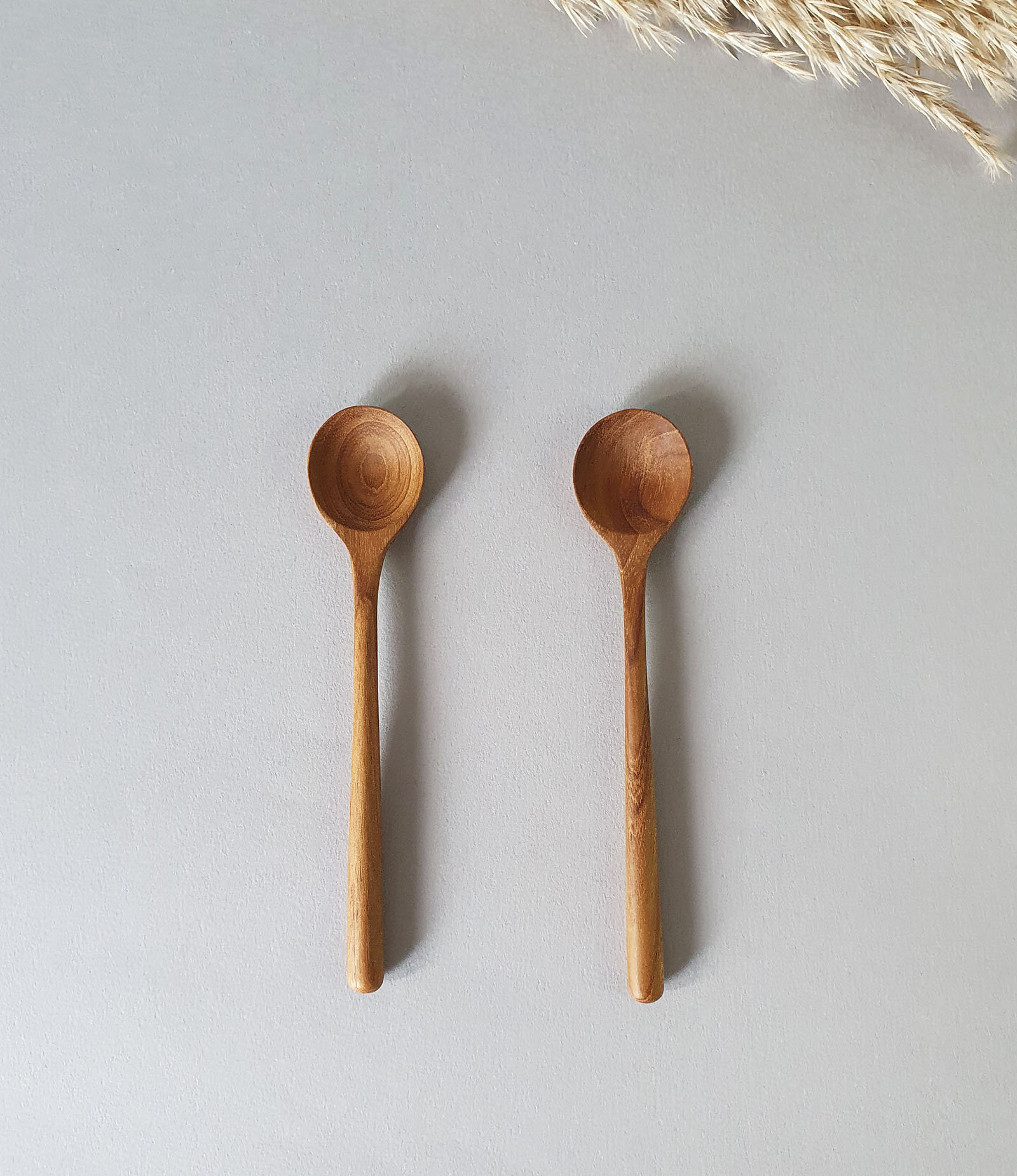 Discover 2 Teak Wood Handmade Small Round Spoons- Reusable Spoons