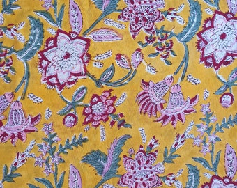 Hand Block Printed Cotton - By Yard or Meter - Floral Design - Shipment from Europe