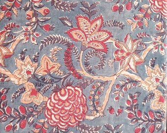 Hand Block Printed Cotton - By Yard or Meter - Floral Design - Shipment from Europe