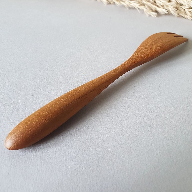 Teak Wood Handmade Fork Set Biodegradable Solid Wood Reusable Fork Durable One Tree Planted image 5