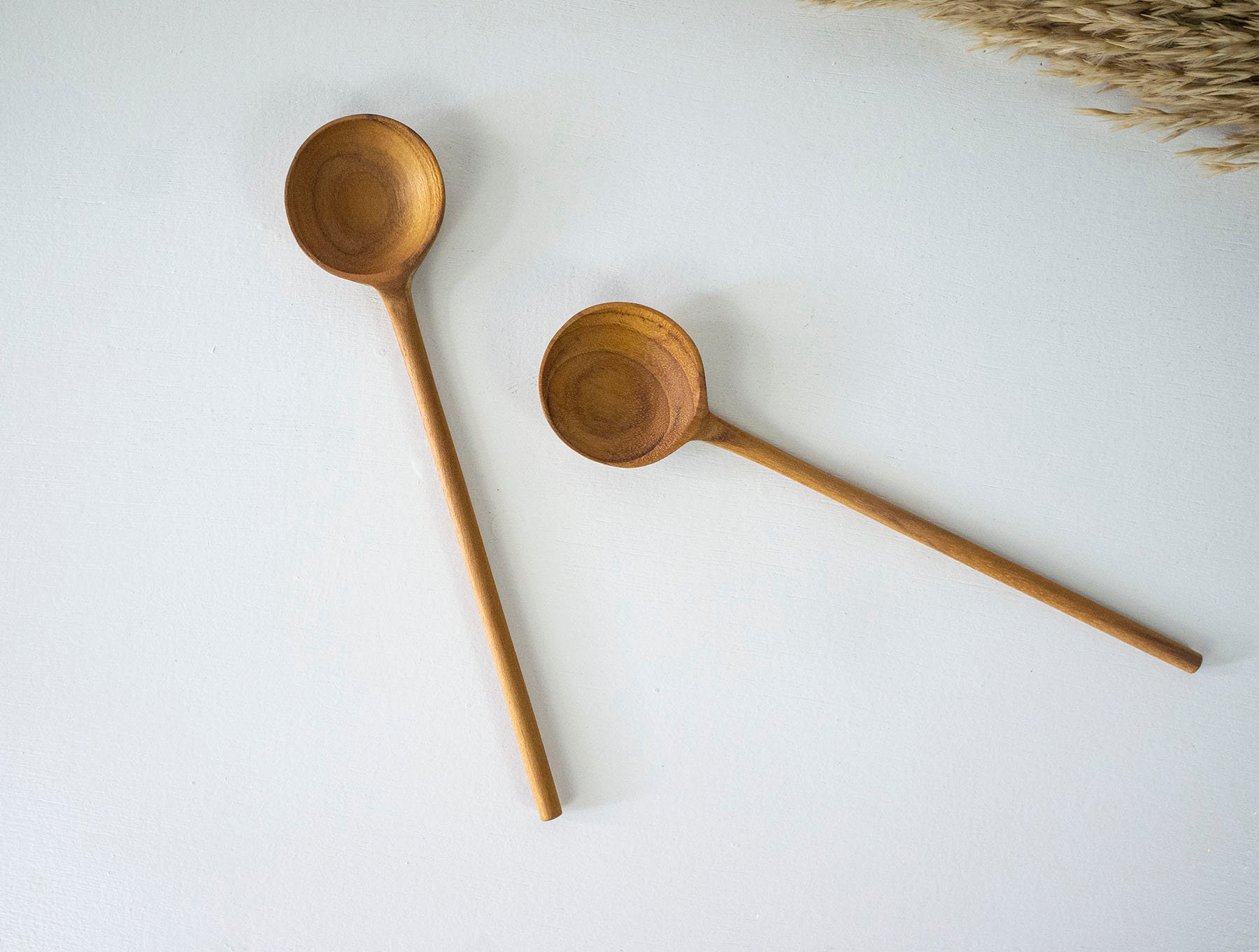 Discover 2 Round Multi-Purpose Teak Wood Handmade Spoons Tablespoon Volume