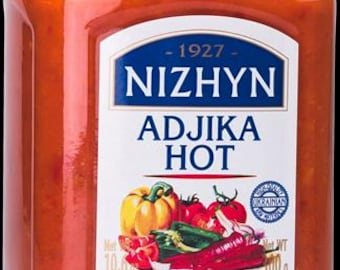 Nizhyn Adjika Hot Glass Jar 10.6 oz / 300 g Traditional Ukrainian Sauce with a Bright Spicy Flavor