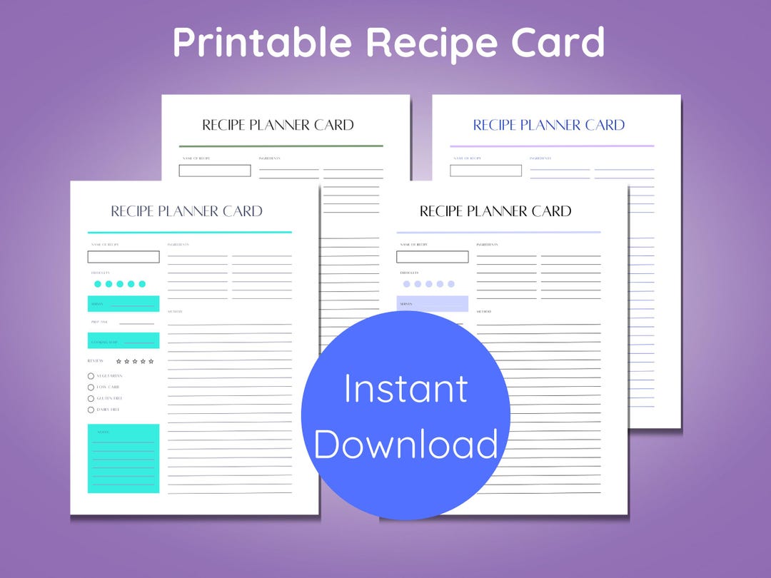 Printable Recipe Planner Cards Kitchen Organization & Meal Prep Instant ...