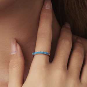 Anillo de racimo de ópalo de plata esterlina, anillo nupcial de ópalo blanco y azul, anillo de hoja de ópalo, anillo apilable