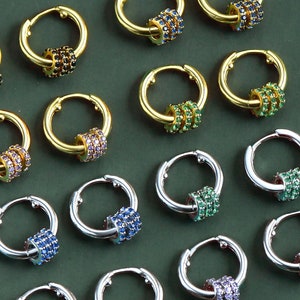 Boucles d'oreilles Huggie personnalisées en cristal, breloques pendantes en argent sterling, bijoux géométriques simples