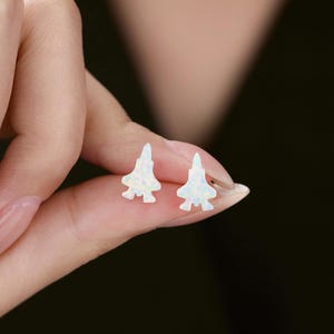 Fighter Jet Opal Stud Earrings, Fire Opal Earrings, White Opal F35 Silhouette Earrings, October Birthstone, Gift for Him